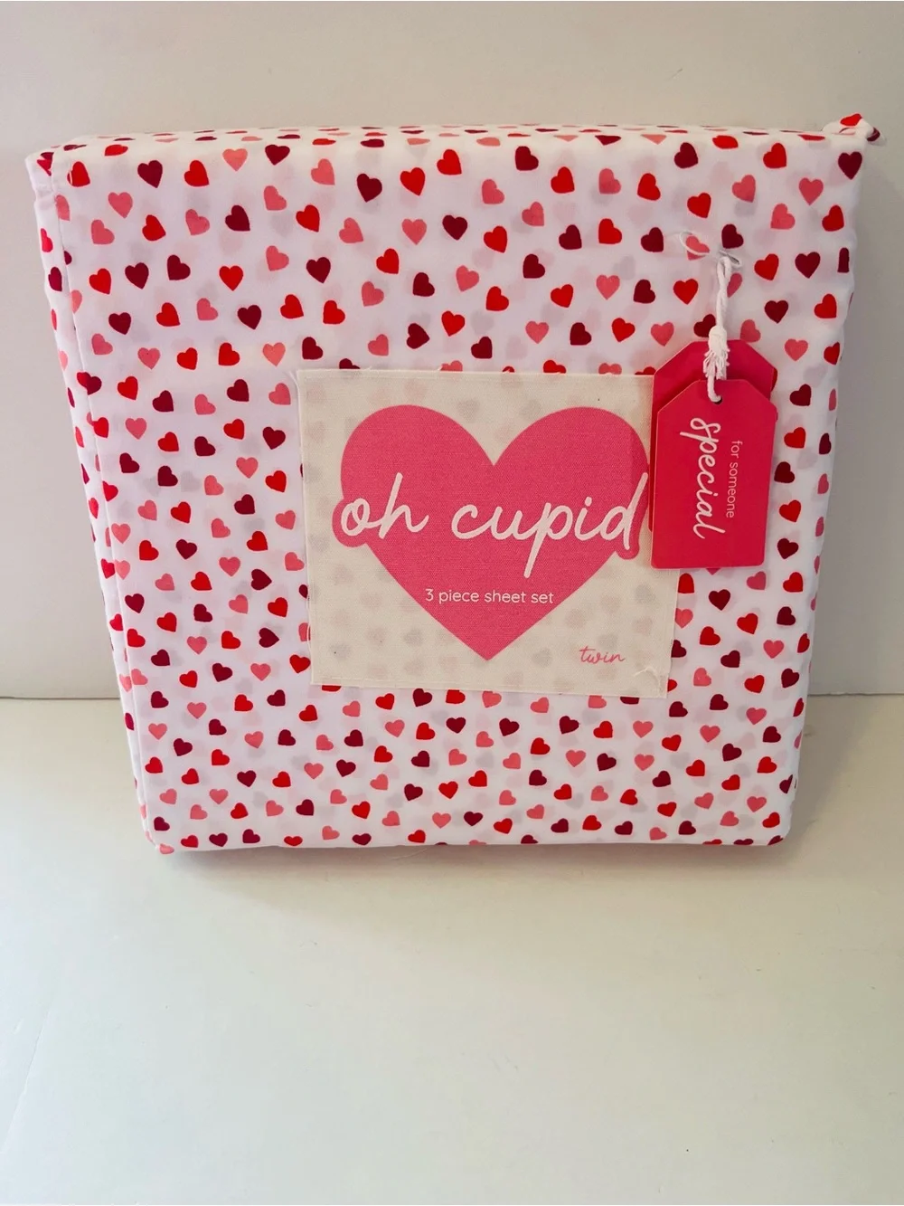 London Kaye & Oh Cupid Lot of 2 Twin Size Heart Valentine Sheet Sets Pink White